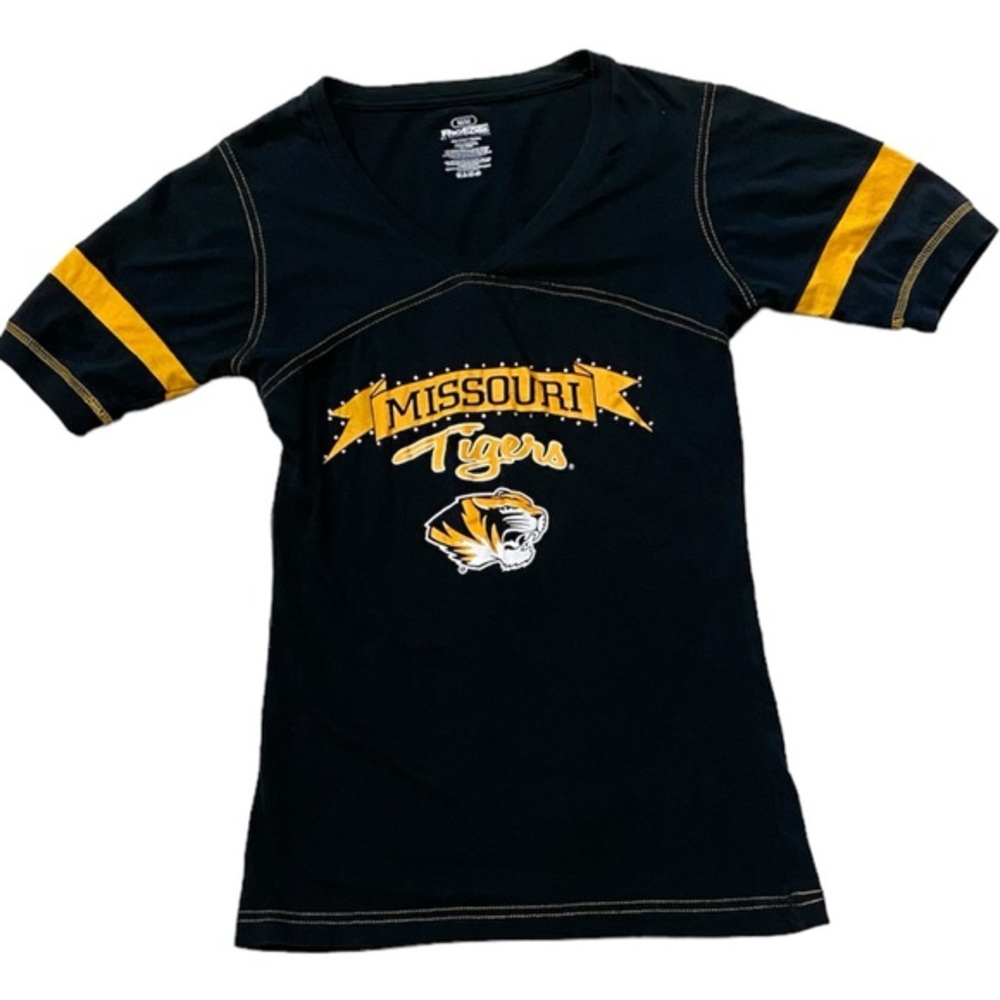 Medium Missouri Tigers‎ T-Shirt Womens Mizzou Black V-Neck Rhinestone Football